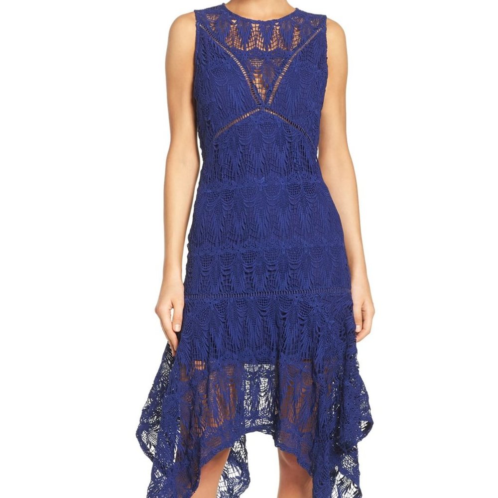 Adelyn Rae NEW Asymmetrical Lace Midi Dress L NWT